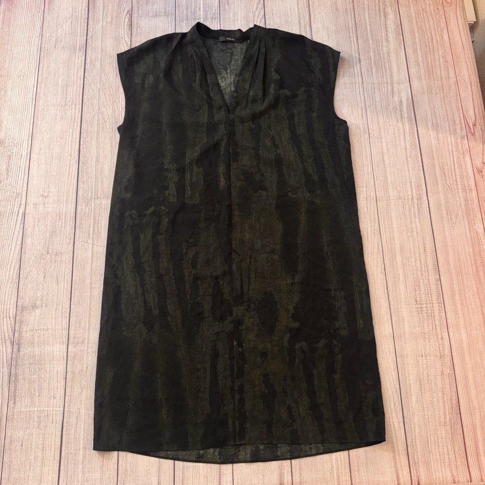 Tahari Women's L Black Green Abstract Print Sleeveless Long Tunic Top Dress